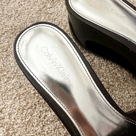 Calvin Klein Vintage 90s Y2K Chocolate Brown Cutout Wedge Platform Sandals 7.5 - Picture 7 of 7